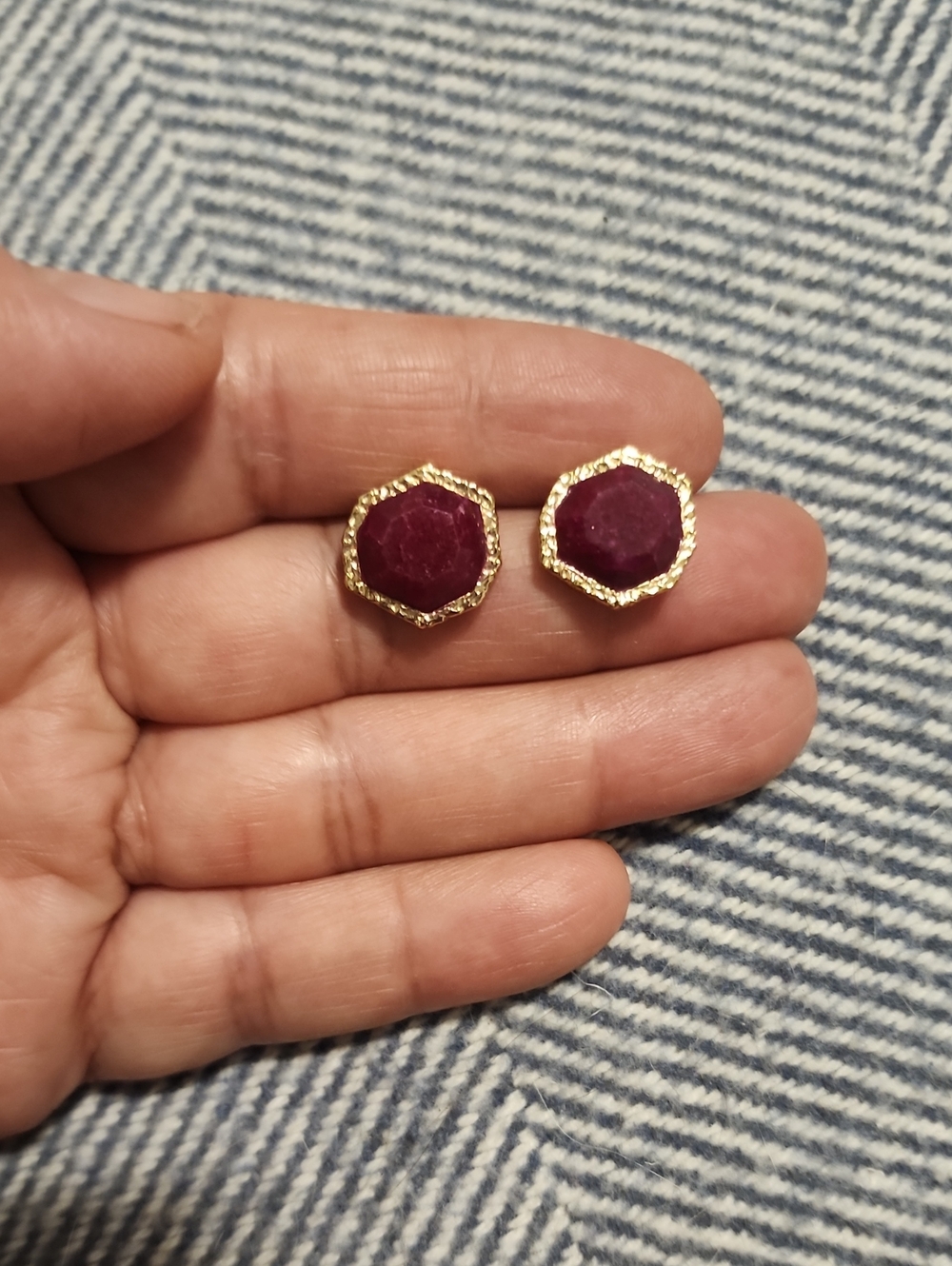 Gold-Tone Hexagon Ruby Stud Earrings - Women Jewelry